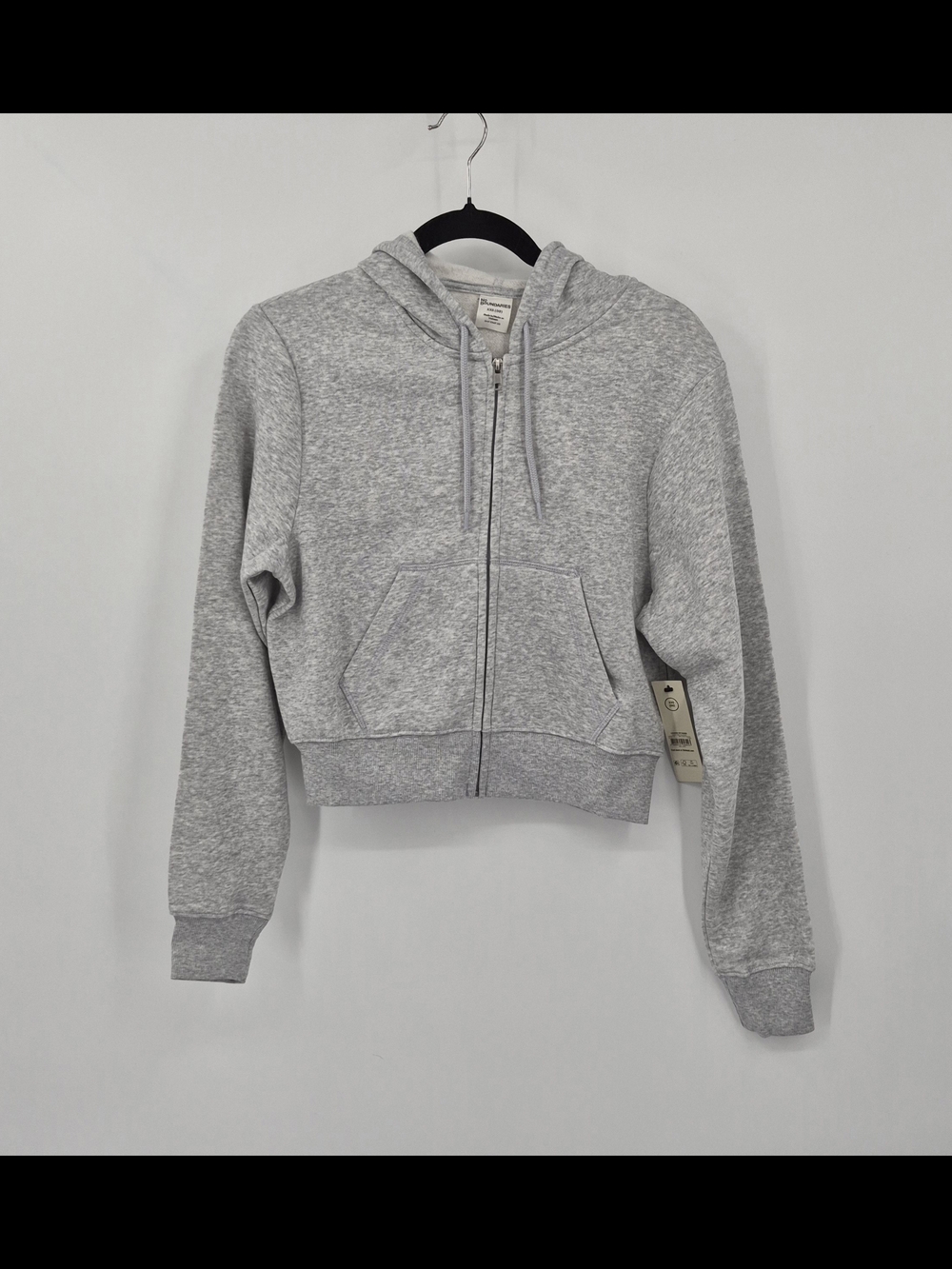 No Boundaries Zip Cropped Hoodie Sweatshirt Light Gray Womens Sz XXS (00) NWT